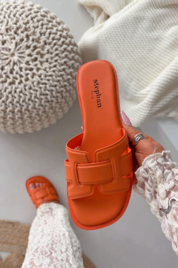 Pantoufles pour femmes avec des talons larges couleur orange Lorania