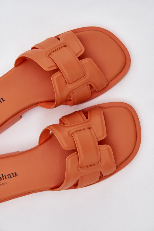 Pantoufles pour femmes avec des talons larges couleur orange Lorania