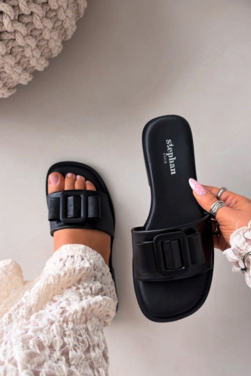 Chaussons pour femmes avec larges talons et boucles noires « Melivra »