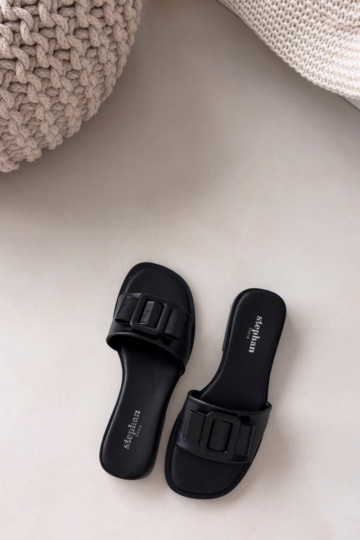 Pantoufles pour femmes avec des talons larges avec boucles couleur noire Melivra 2