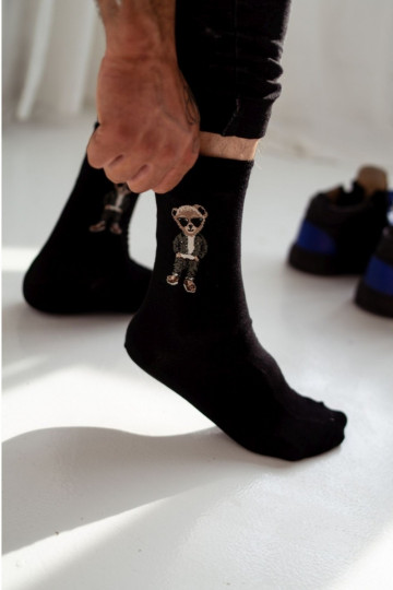 Chaussettes pour hommes avec des oursons en lunettes couleur noire