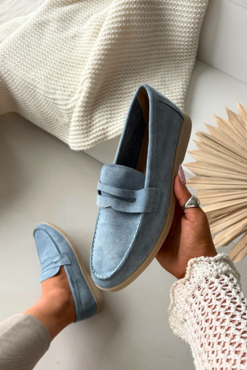 mocassins pour femmesen daim écologiqueu couleur bleue Renelia 2