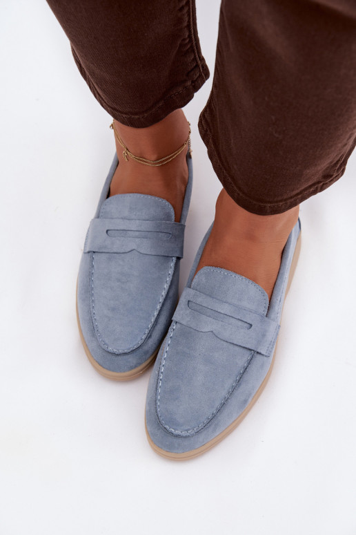 mocassins pour femmesen daim écologiqueu couleur bleue Renelia