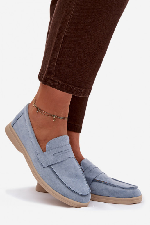 mocassins pour femmesen daim écologiqueu couleur bleue Renelia