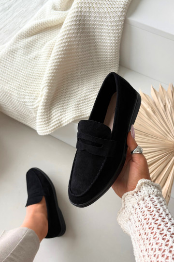 Mocassins pour femmes en daim synthétique, couleur noire Renelia