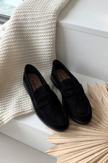 Mocassins pour femmes en daim synthétique, couleur noire Renelia 2