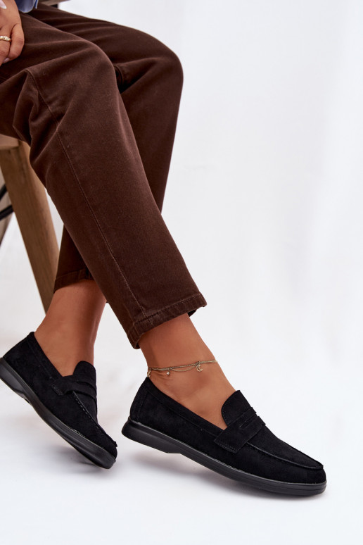 mocassins pour femmesen daim écologiqueu couleur noire Renelia