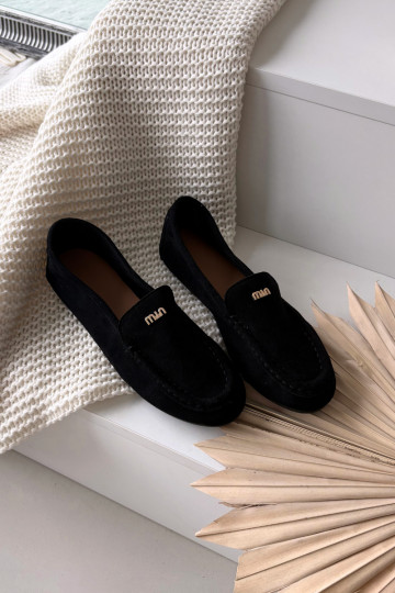 Mocassins noirs pour femmes avec détails dorés « Sarivelle » 2