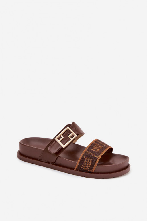 Chaussons pour femmes avec boucles dorées, couleur brune