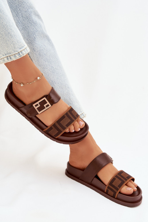 Chaussons pour femmes avec boucles dorées, couleur brune