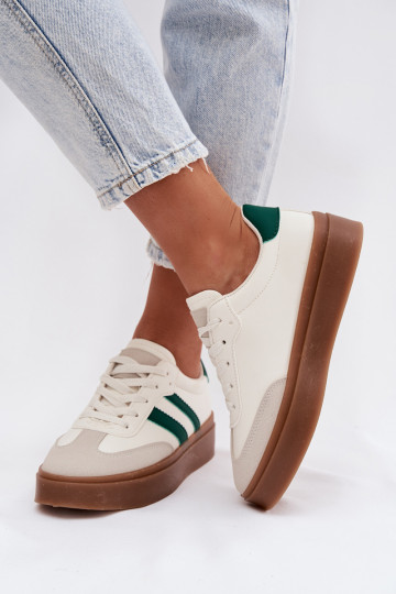 Chaussures modèle baskets Féminin avec une plateforme en cuir écologique Blanc-couleur verte Elaraven