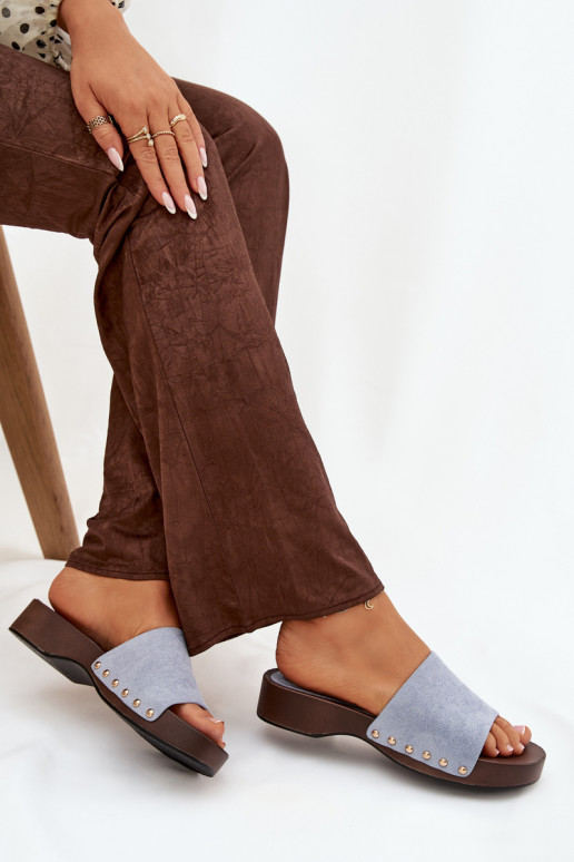 Pantoufles pour femmes Ze couleur doréemi Goujons couleur bleue Ferinna