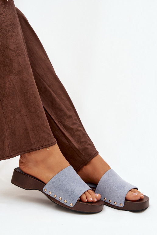 Pantoufles pour femmes Ze couleur doréemi Goujons couleur bleue Ferinna