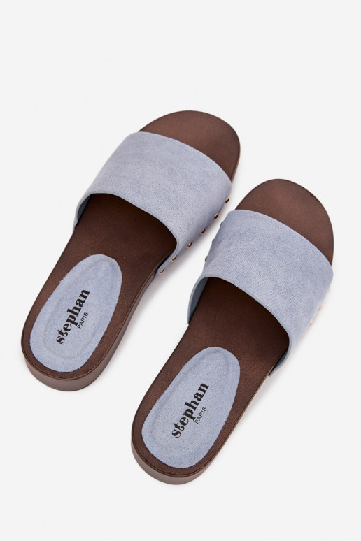 Pantoufles pour femmes Ze couleur doréemi Goujons couleur bleue Ferinna