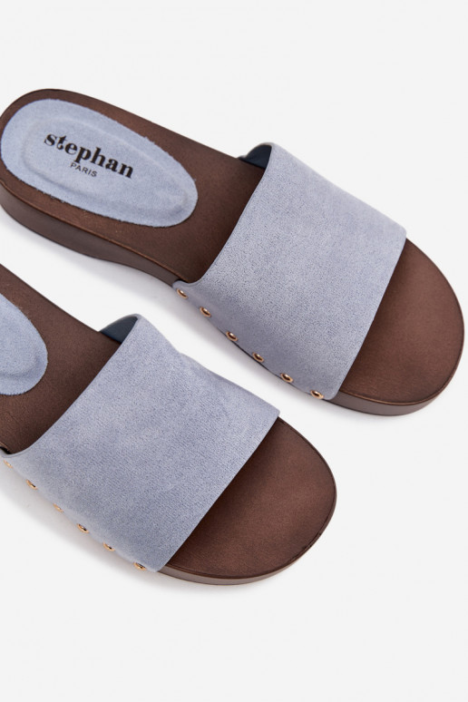 Pantoufles pour femmes Ze couleur doréemi Goujons couleur bleue Ferinna