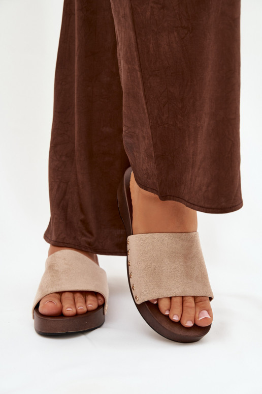 Pantoufles pour femmes Ze couleur doréemi Goujons beige Ferinna