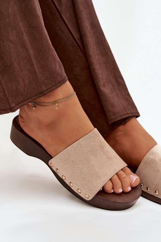 Pantoufles pour femmes Ze couleur doréemi Goujons beige Ferinna