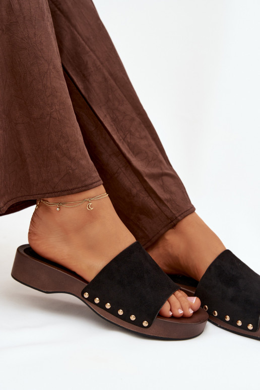 Pantoufles pour femmes Ze couleur doréemi Goujons couleur noire Ferinna