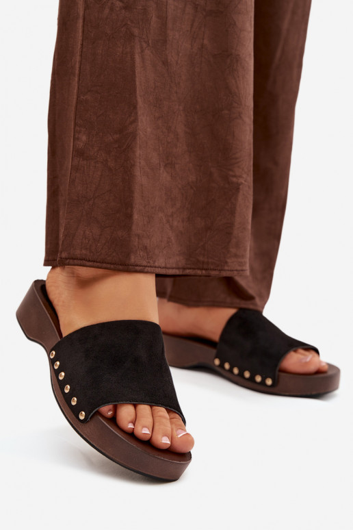 Pantoufles pour femmes Ze couleur doréemi Goujons couleur noire Ferinna