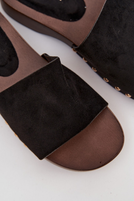 Pantoufles pour femmes Ze couleur doréemi Goujons couleur noire Ferinna