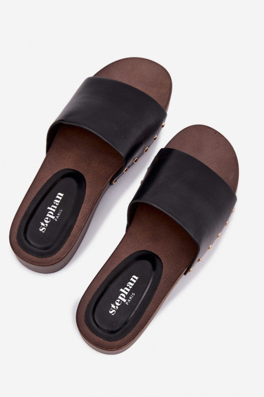 Pantoufles pour femmes Ze couleur doréemi Goujons couleur noire Terissa