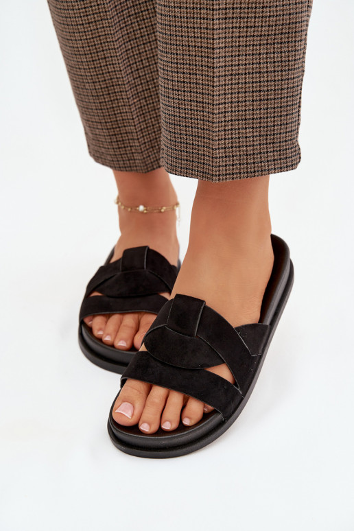 Pantoufles pour femmes en daim écologiqueoÀe avec des bandes couleur noire Il fautrivessa