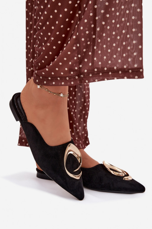Pantoufles pour femmes Mule Avec des décorations couleur doréem Detalem couleur noire Galvella
