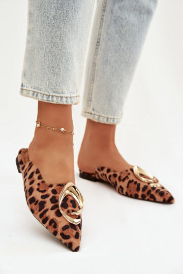 Pantoufles pour femmes Mule Avec des décorations couleur doréem Detalem avec des motifs en fourrure de léopard Galvella