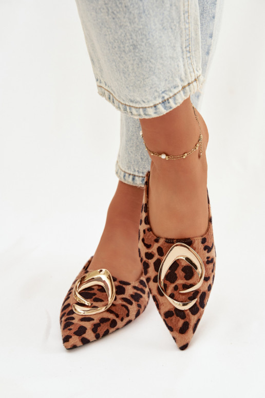 Pantoufles pour femmes Mule Avec des décorations couleur doréem Detalem avec des motifs en fourrure de léopard Galvella