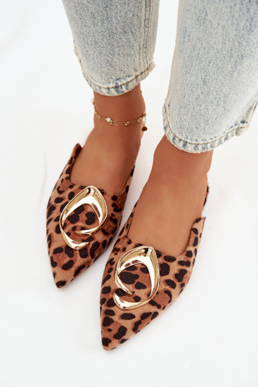 Pantoufles pour femmes Mule Avec des décorations couleur doréem Detalem avec des motifs en fourrure de léopard Galvella