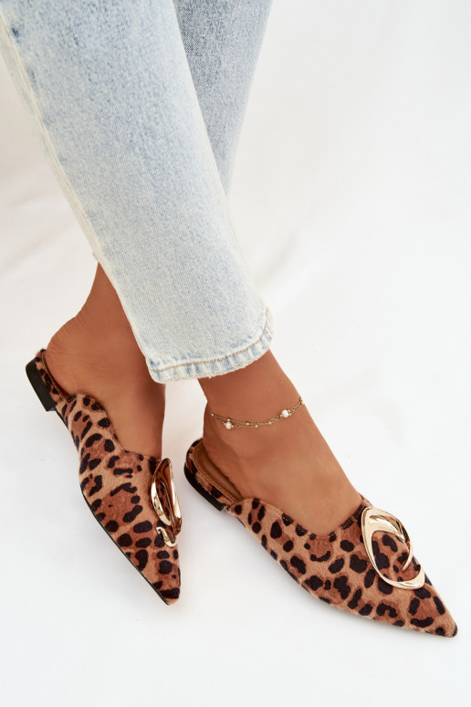 Pantoufles pour femmes Mule Avec des décorations couleur doréem Detalem avec des motifs en fourrure de léopard Galvella