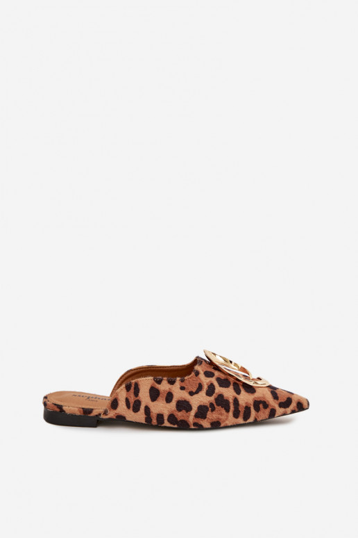 Pantoufles pour femmes Mule Avec des décorations couleur doréem Detalem avec des motifs en fourrure de léopard Galvella