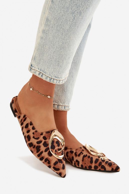 Pantoufles pour femmes Mule Avec des décorations couleur doréem Detalem avec des motifs en fourrure de léopard Galvella