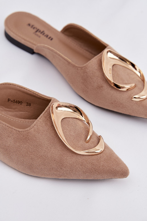Pantoufles pour femmes Mule Avec des décorations couleur doréem Detalem beige Galvella