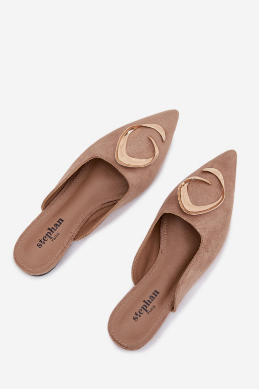 Pantoufles pour femmes Mule Avec des décorations couleur doréem Detalem beige Galvella