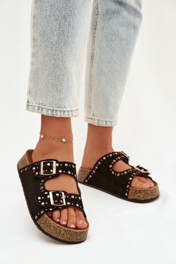 Sandales noires avec boucles dorées et clous Tervina 2