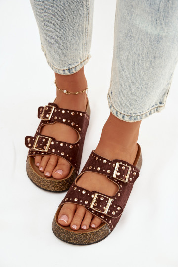 Sandales marron avec boucles dorées et clous Tervina