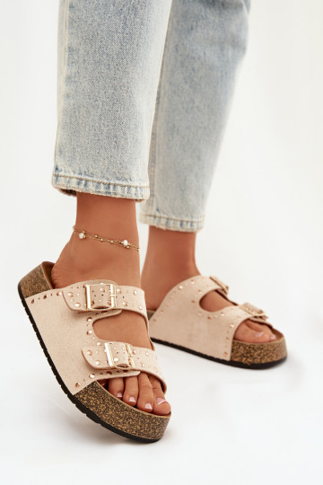Sandales ivoire avec boucles dorées et clous Tervina
