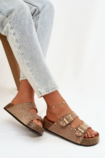 Sandales chaki avec boucles dorées et clous Tervina
