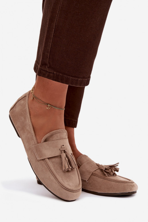 Mocassins Appartement pour femmes avec des franges beige Il fautrilisse