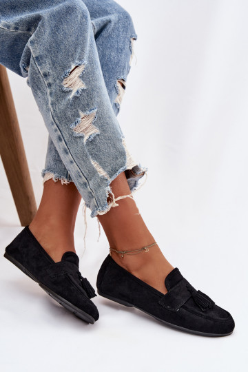Mocassins Appartement pour femmes avec des franges couleur noire Il fautrilisse