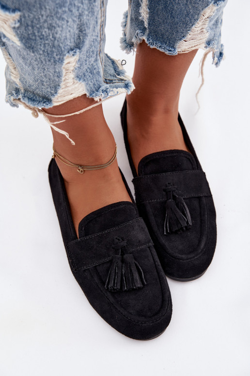 Mocassins Appartement pour femmes avec des franges couleur noire Il fautrilisse