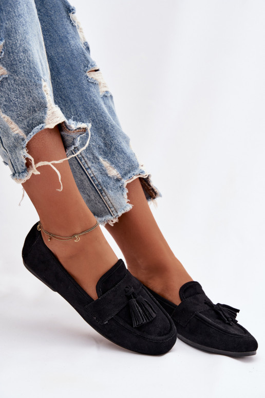 Mocassins Appartement pour femmes avec des franges couleur noire Il fautrilisse