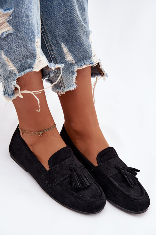 Mocassins Appartement pour femmes avec des franges couleur noire Il fautrilisse