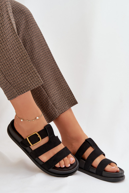 Pantoufles pour femmes avec des bandes I Złotą avec boucles couleur noire Ulirissa