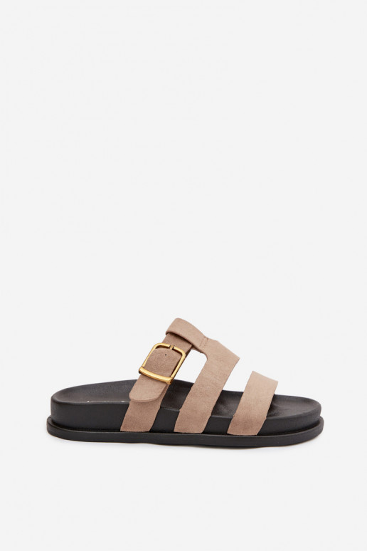 Pantoufles pour femmes avec des bandes I Złotą avec boucles beige Ulirissa