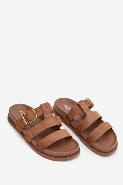 Pantoufles pour femmes avec des bandes I Złotą avec boucles marron Ulirissa