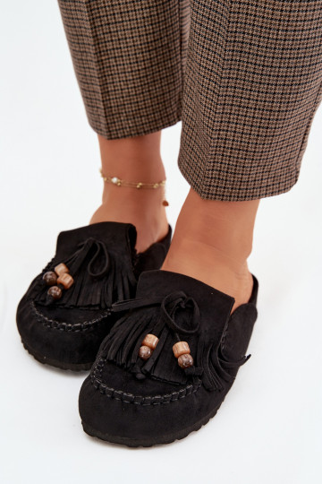 Pantoufles pour femmes Mule avec des franges I couleur corailikami couleur noire Belissa