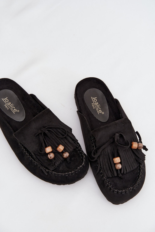 Pantoufles pour femmes Mule avec des franges I couleur corailikami couleur noire Belissa