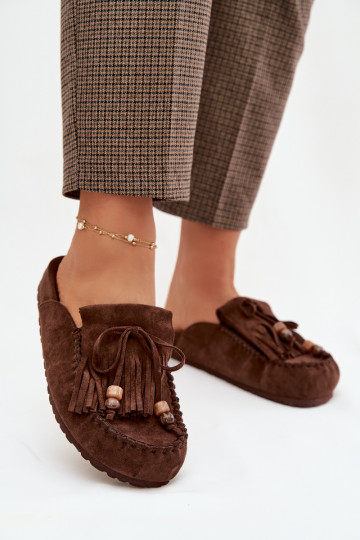 Pantoufles pour femmes Mule avec des franges I couleur corailikami CzekoladoÀe Belissa 2
